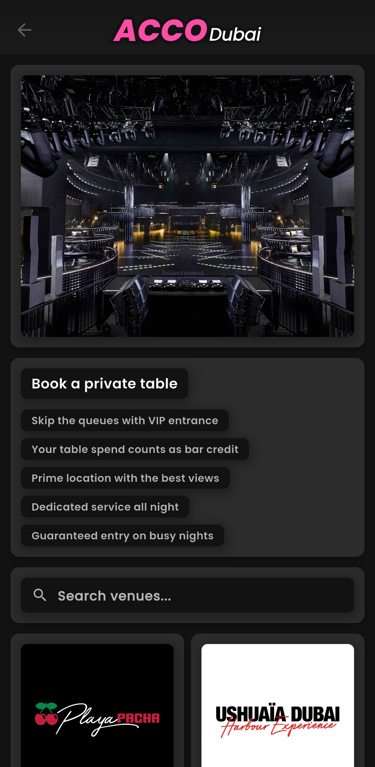 ACCO Dubai App - Vip Tables