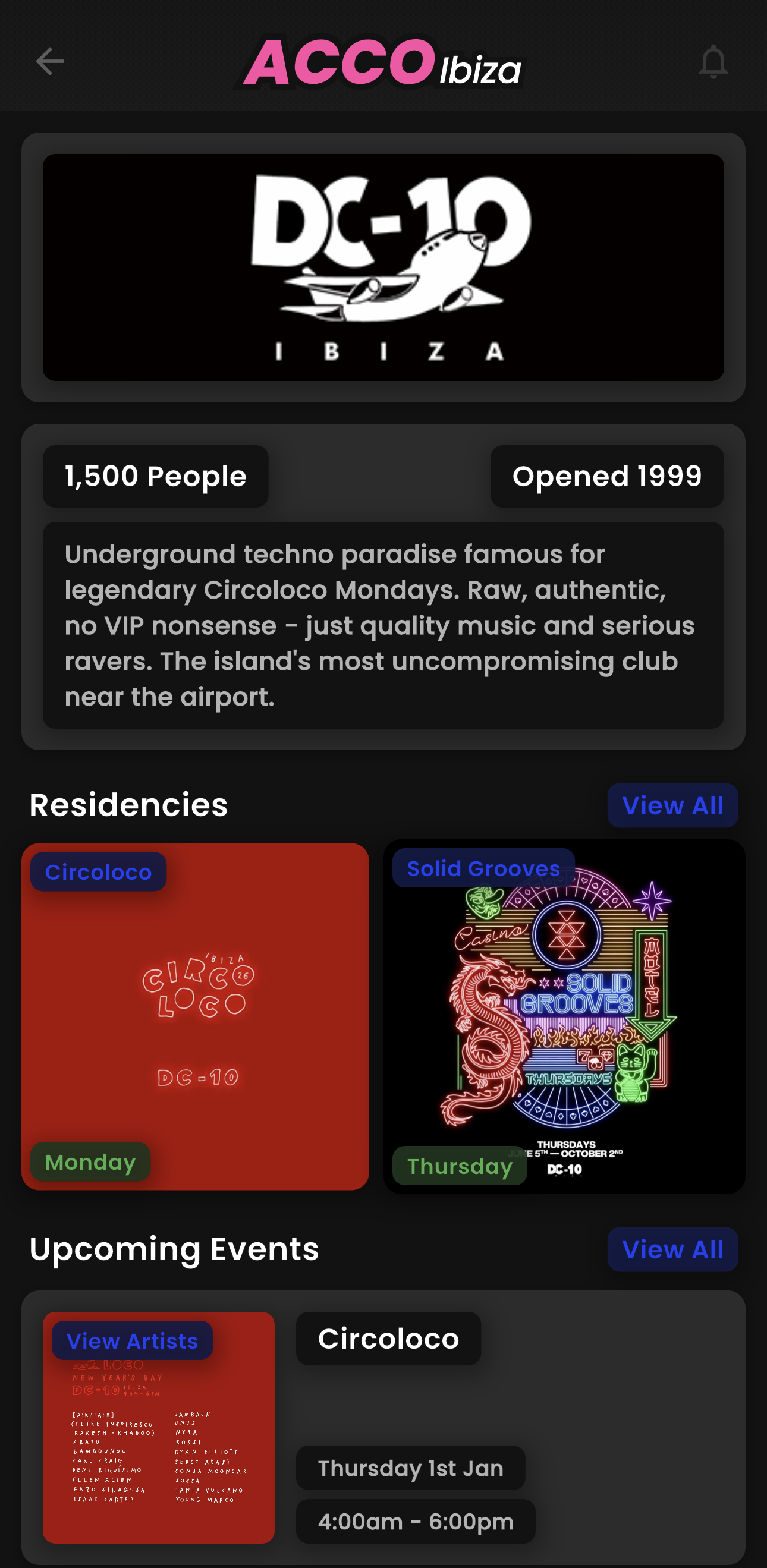 ACCO Ibiza App - Club Detail