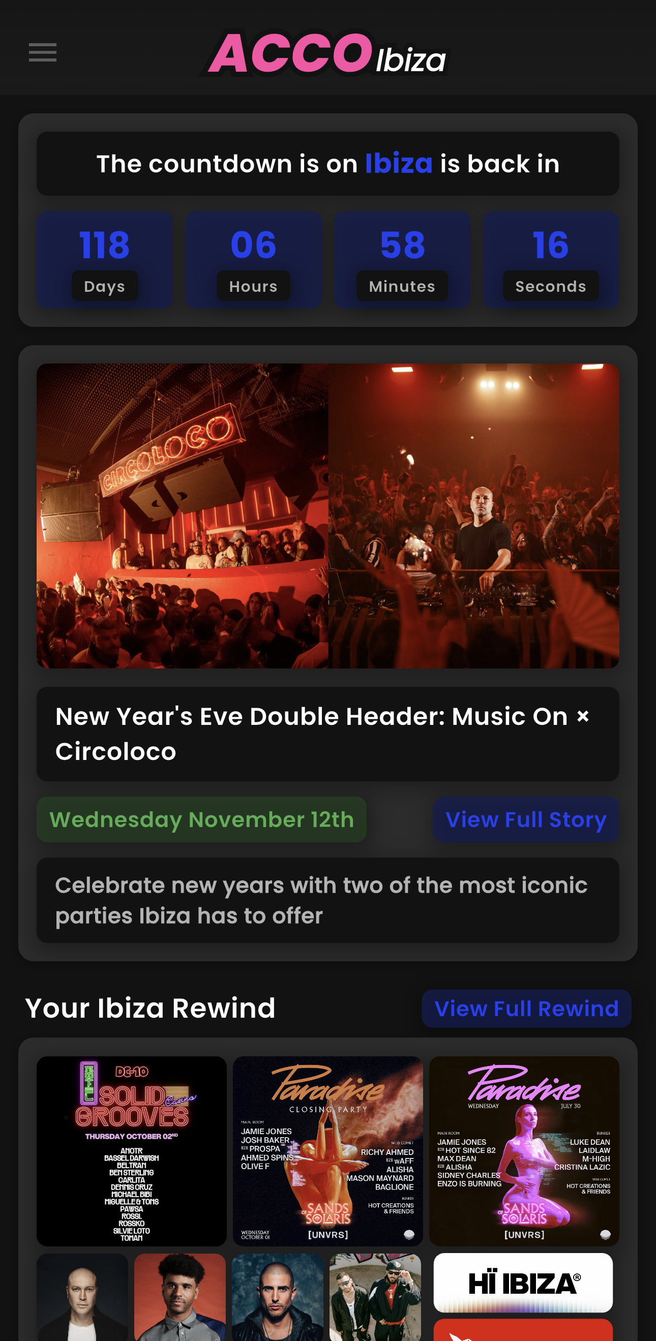 ACCO Ibiza App - Newsfeed Screen