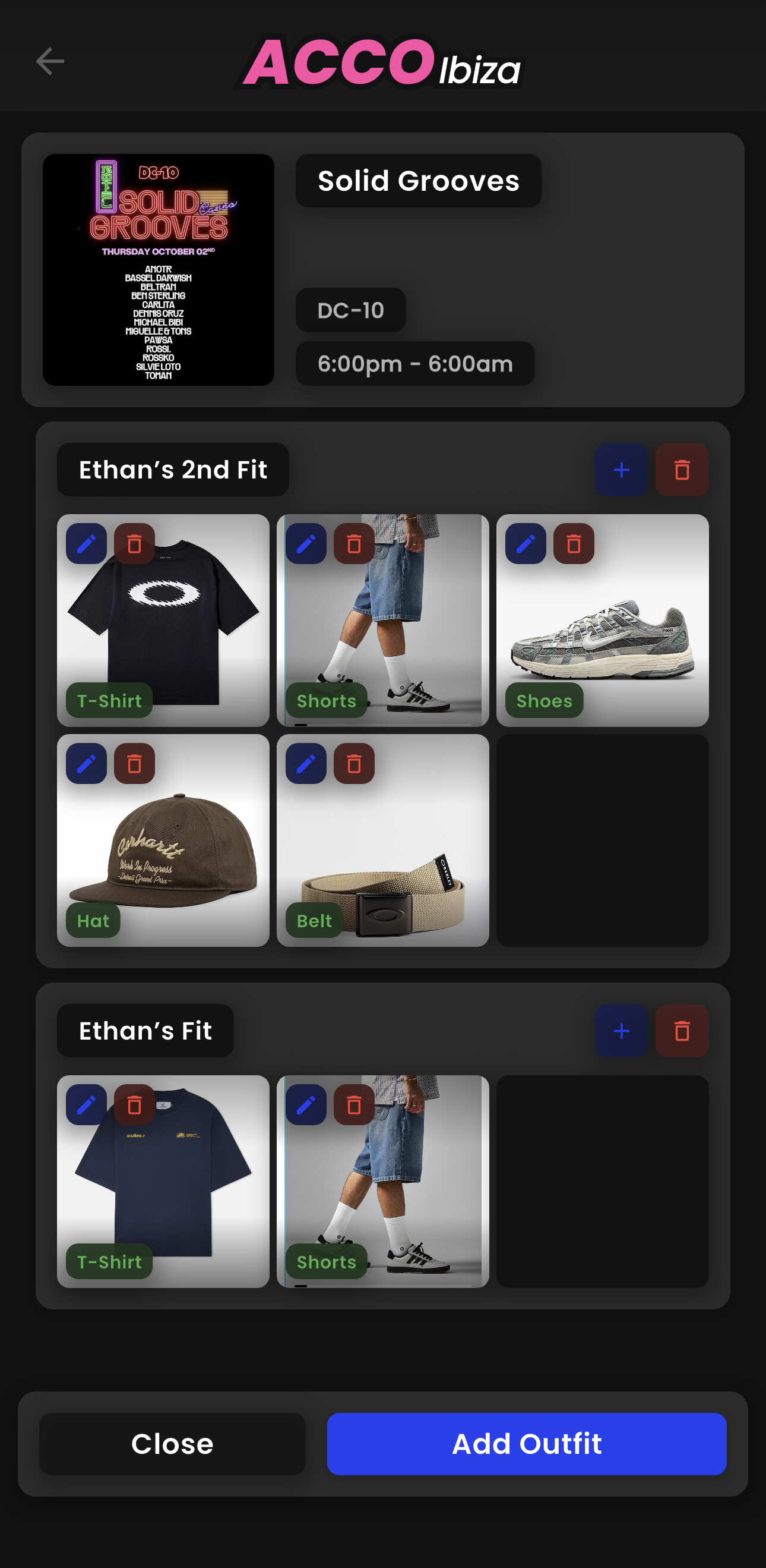 ACCO Ibiza App - Outfit Screen