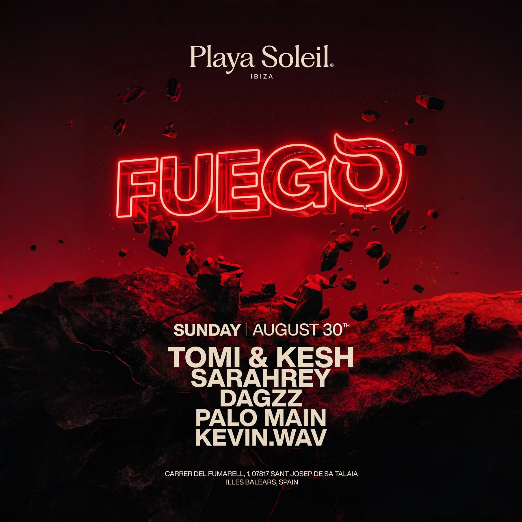 Fuego at Playa Soleil on Sunday, August 30, 2026