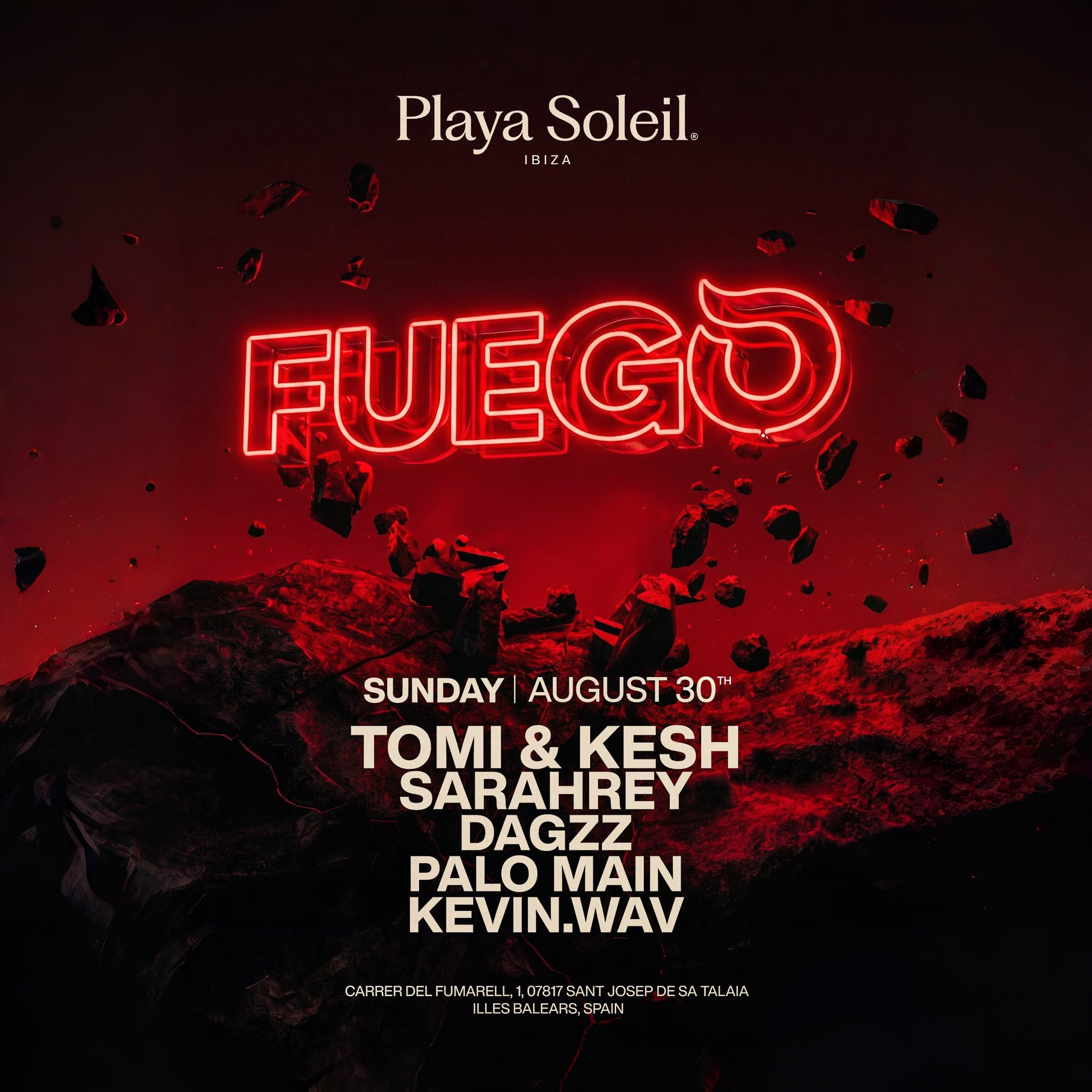 Fuego at Playa Soleil on Sunday, September 6, 2026